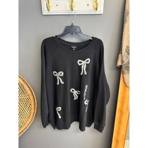 Torrid Sequin Sweatshirt Womens 3 (22/24) Black Bow Cutesy Casual Glam Top NWT